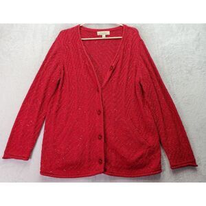 Cabela's Cardigan Womens Large Red Chunky‎ Knit Long Sleeve V Neck Button Front